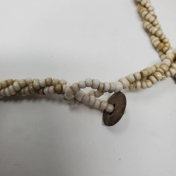 Artisan Seed Bead Mother of Peal Abalone Shell Concentric Oval Pendant Necklace - Picture 4 of 7